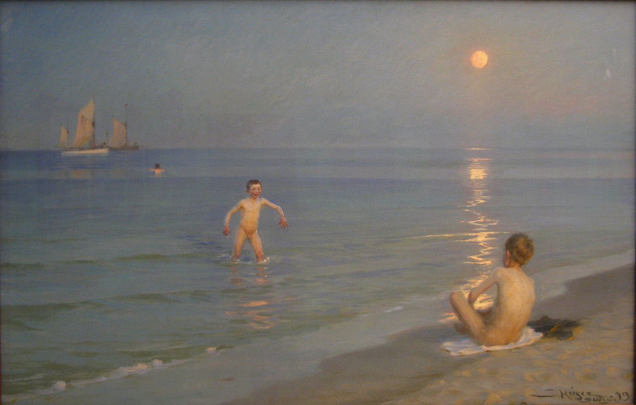 Garçons se baignant à Skagen un soir d'été, 1899. huile sur toile. Peder Severin Krøyer, *1851 †1909. Statens Kunstmuseum Kopenhagen
