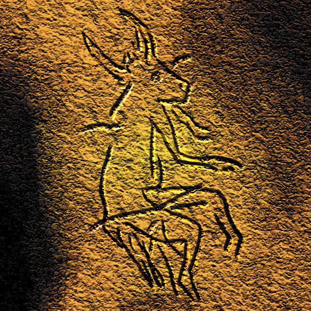 Le « magicien » est le nom donné à cet étrange personnageLe corps, les membres et la tête de l'animal ont des cornes et sont représentés en position assise, le membre en érection. Photo: Locutus Borg, Public Domain.