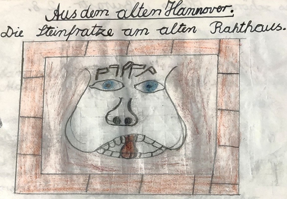 A titre de comparaison : dessin du Steinfratze tiré du « cahier d'histoire locale » d'un élève de 3e année primaire